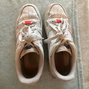 White Air Force 1s size 10 with pink and green accents